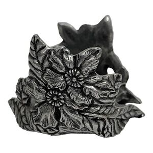 Carson Vintage Pewter Christmas Candle Holder Floral Poinsettia 1997